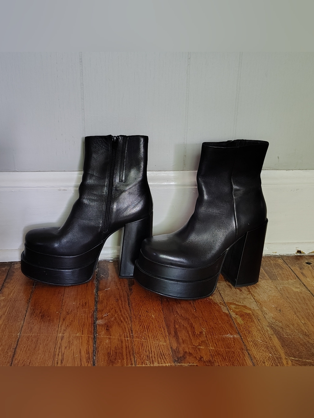 Steve Madden Womens Leather Platform Cobra Chunky Ankle Boots Black Size 8.5